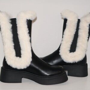 Azalea Wang Heartthrob Cozy Chelsea Boots Faux Fur Mid Calf Size 7